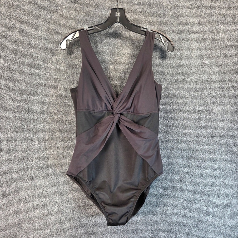 Miraclesuit Illusionist Twist One Piece Swimsuit 14 Black Nylon Spandex Mesh
